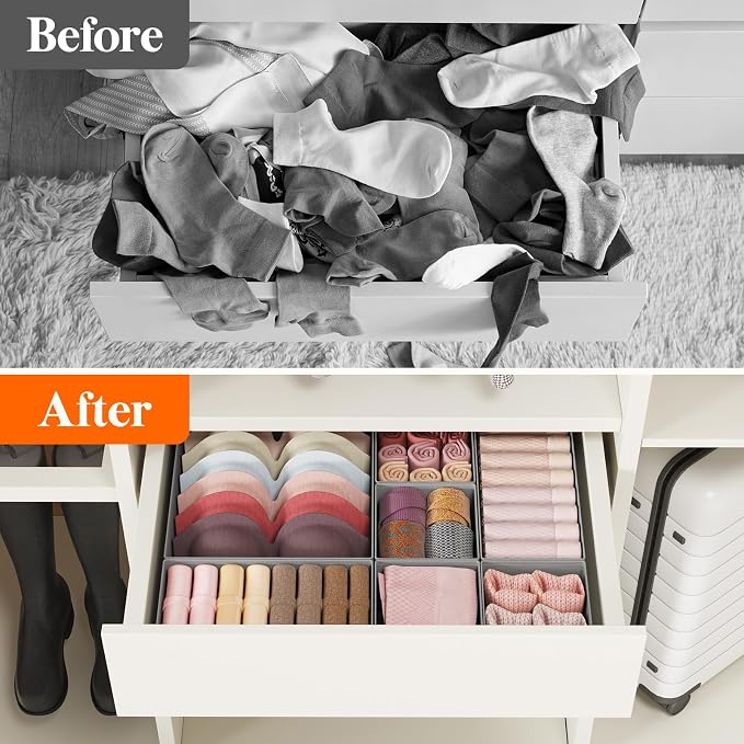 Lifewit Drawer Organizer Clothes for Closet, Light Gray, 16 Pack | 3 Sizes Underwear Wardrobe Drawer Dividers, Fabric Foldable Dresser Storage Organizer Bins for Sock, Bra, Lingerie, Undies