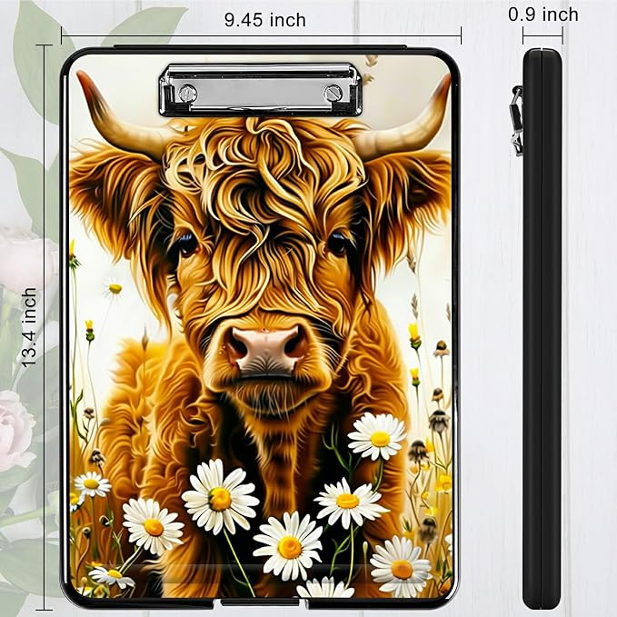 Flower Yellow Cow A4 Clipboard with Storage Pen Holder, Clipboards Organizer Nursing Clipboard Foldable File Folder Plastic Clipboard Folio Clip Board for Office Students Classroom Doctor