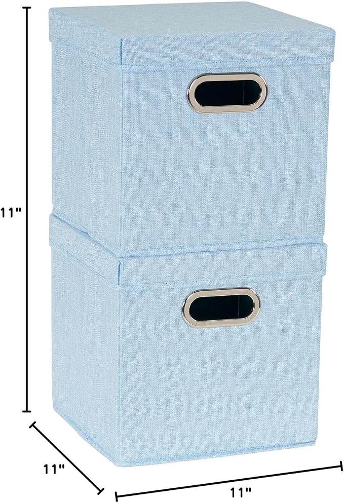 Household Essentials 816-1 Café Cube Bin Storage Set with Lids and Handles | 16 Pack, Baby Blue Linen