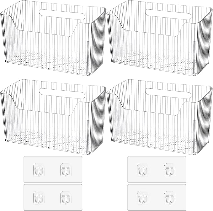 4pcs Adhesive Cabinet Door Storage Bin Wall Mounted Inside Over Cabinet Door Organizer Clear Storage Shelf Containers For Food Under Sink Storages Shelf Refrigerator Kitchen Bathroom Office