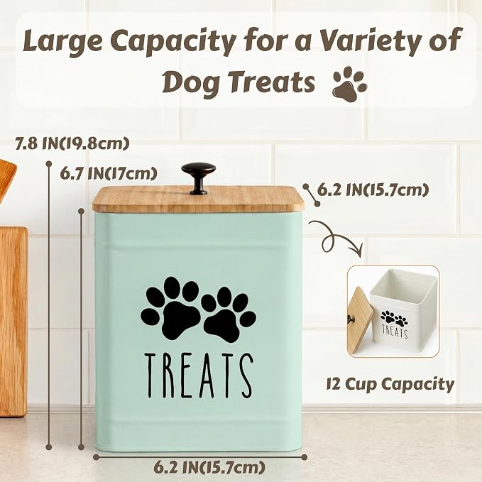 PERFNIQUE Dog Treat Container, Airtight Dog Treat Jar, Dog Cookie Jar for kitchen Counter, Pet Treat Container, Dog Food Storage, Treat Jars for Pets, Cat Treat Container, 8.2x6.2 (Mint)