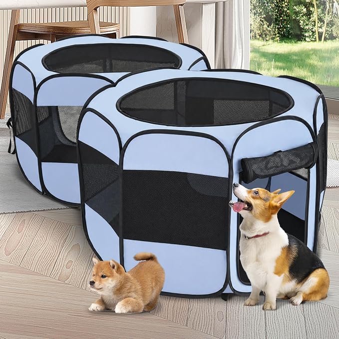 2-in-1 XLarge Pop Up Dog Playpen, Cat Puppy Pet Playpen, Indoor Outdoor Cats Enclosed, Cat Tent Crate Cage Kennel, Portable Playpen for Kitten and Small Animals(No Divider, Unified Space)