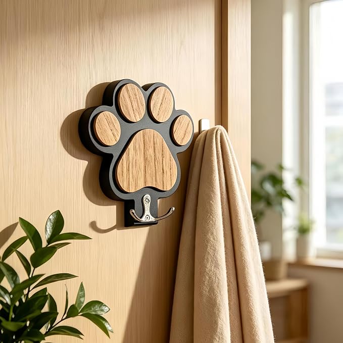 Dog Leash Holder for Wall Mount Hook- Dog Paw Harness Hanger Organizer for Keychain Dog Accessories & Small Items (Black)