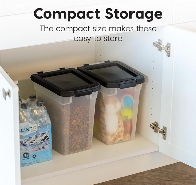 IRIS USA Dog Food Storage Container, 2-Pack, Up to 10 lbs, Black | Made in USA, Stacklable Design, Airtight Seal, BPA-Free, Bird Seed, Cat food, Treats, Multi-Pet Use