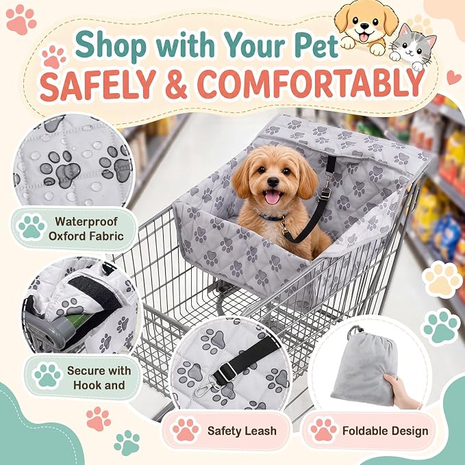 Gerrii Shopping Cart Cover for Dogs, Grocery Cart Seat with Safety Harness, Durable Waterproof Oxford Fabric, Universal Fit Liner with Storage Bag, Portable & Easy to Clean