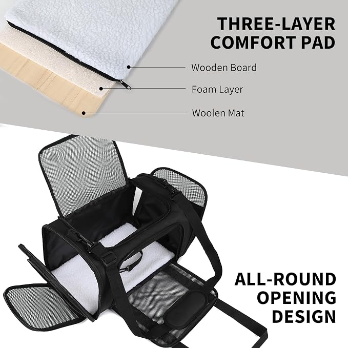 Carriers Soft-Sided Pet Carrier for Cats Dogs Under 15 lbs,TSA Airline Approved with 4 Ventilated Windows(Medium,Black)