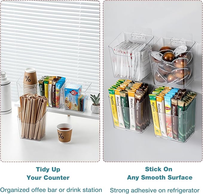 2-Pack Kitchen Cabinet Door Organizer Adhesive, Drink Packet Organizer | Hanging Storage Bins, Stick on Small Wall Storage Container, Clear Bathroom Under Sink Caddy Spice Rack for Pantry Organizer