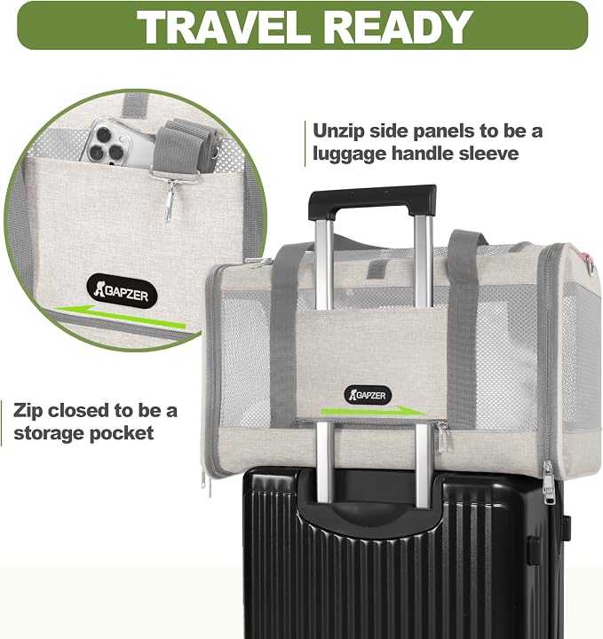 GAPZER Cat Carrier American Airline Approved 18x11x11,Top Opening Pet Cage | Mini Dog Foldable Soft Carrying Bag, Bichon Crate Kennel Breathable Case Hard Bottom, 4-Side-Ventilation See Through Mesh Bag