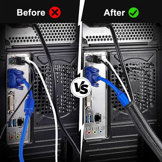 1/8" Cable Management Loom Wrap Sleeve Cord Wire Hider Organizer Covers | ELECFUN 8ft