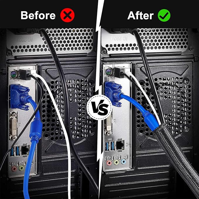 3/8" Cable Management Loom Wrap Sleeve Cord Wire Hider Organizer Covers | ELECFUN 16ft