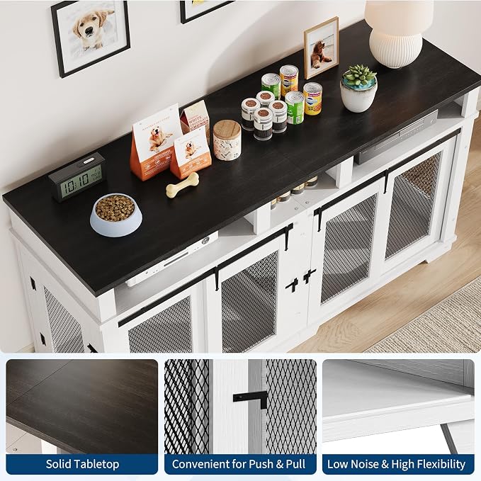 Garvee 71'' Dog Crate Furniture for 2 Dogs, Extra Large Double Dog Kennel | with Removable Divider and Storage Drawers, Wooden Dog Crate TV Stand for Large Medium Dogs