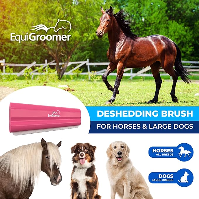 EquiGroomer Deshedding Brush, 8-Inch for Horses and Large Pets, Pink, Removes Loose Dirt, Hair, and Fur, Professional Undercoat Grooming Tool