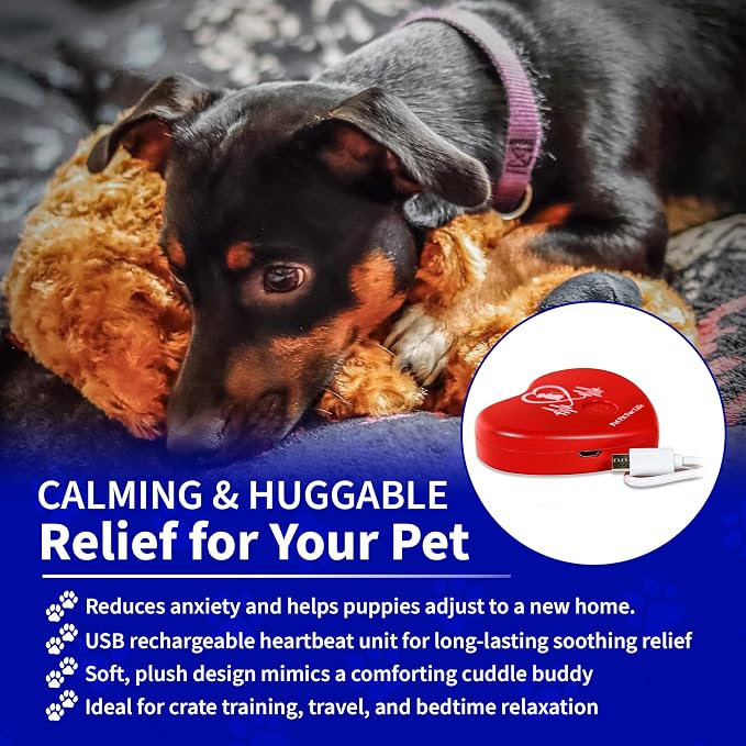 Pet Fit For Life Cuddle Pup Toy with Heartbeat & Heat Pack - 12" Long Small | Heartbeat & Heat Pack with USB Rechargeable Design. Huggable Teddy Bear Texture for Crate Training and Cozy Comfort.