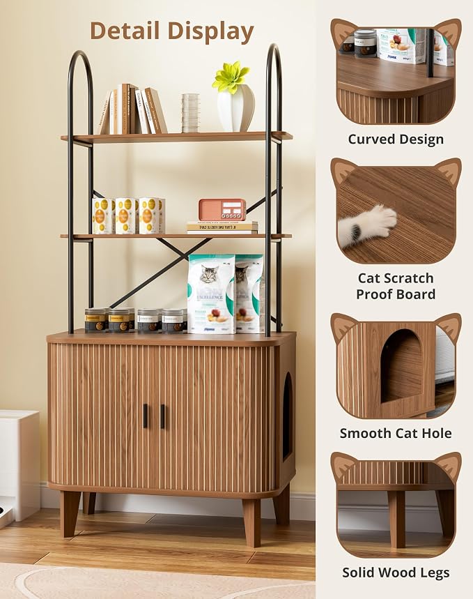 Cat Litter Box Enclosure Furniture,Hidden Litter Box Furniture Fit Most of Litter Boxes,Cat Washroom Cabinet and Pet House with Metal Frame for Living Room