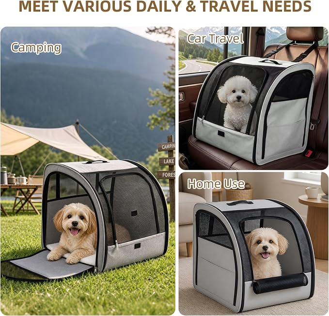 Dog Car Seat for Small Medium Dogs & Cats, Soft-Sided, Gray | Collapsible Pet Travel Carrier, Breathable Mesh, Car Kennel Secured with Seatbelt, Washable Pad, Enclosed Backseat Dog Crate