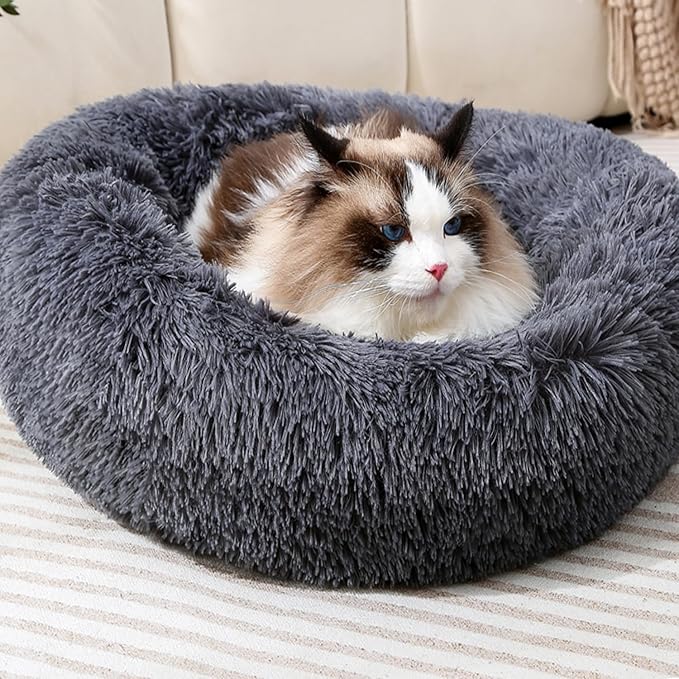Dogs Bed for Small Dogs, Machine Washable, Anti-Anxiety, Pet beds, 24in | Calming Cat Beds, Faux Fur Pillow, Orthopedic Large Pet Cuddler, Deep Sleeping, Up to 28 Lbs