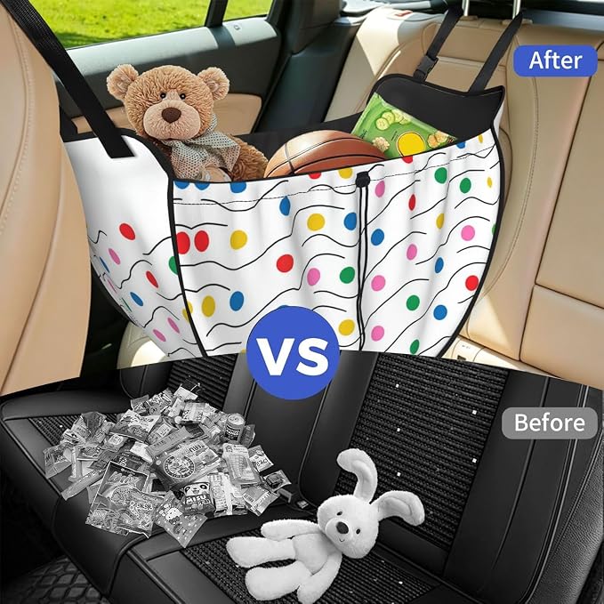 Dot Wave Car Seat Organizer-Backseat Storage Bag for Travel | Waterproof Durable. Holds Snacks Gear Essentials. Fits Most Cars.