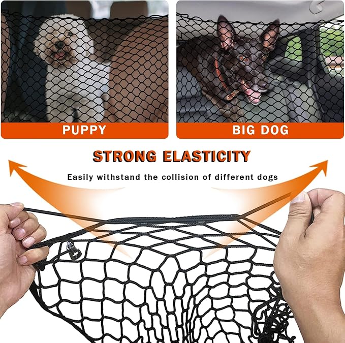 1 Pack Pet Car Barrier for VW Caddy 4 (IV) SA I 2015-2020, | Dog Net Divider Stretchable Mesh Automotive Cargo Netting Protector Backseat Isolation Fence