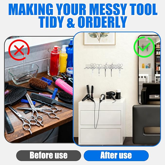 12 Slots Wall Mounted Scissor Holder, Acrylic Shear Holder for Stylist | Clear Hair Tools Organizer with Hanging Screws for Barber Dog Grooming Hairdresser