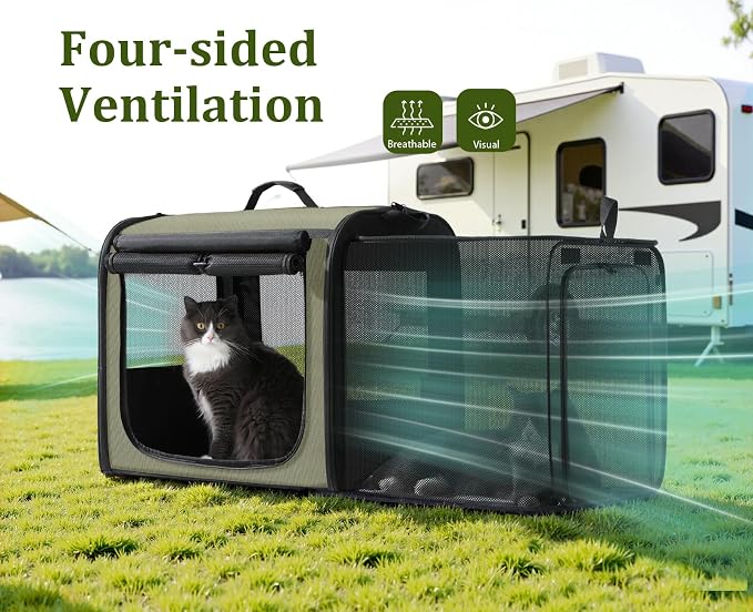 Dog Car Carrier Light Weight,Expandable,Foldable Dog Carrier, Green | Easy to Assemble, Portable and Breathable Pet Carrier, Suitable for Indoor and Outdoor Use, Dog Travel Crate with Curtain