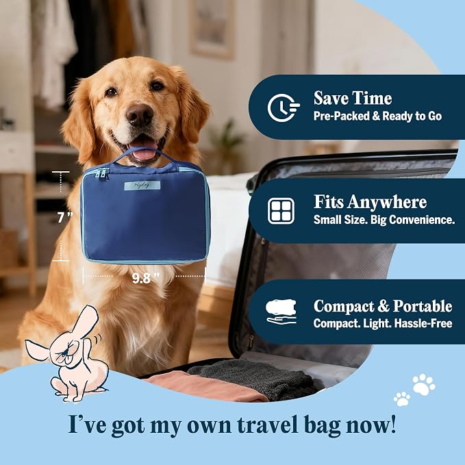 FlyDog The Rover Pet Travel Bag - 11 Piece Dog Grooming Kit with Shampoo, Conditioner, Paw Cream, Toothpaste & Toothbrush, and More, Dog Camping Essentials for Hiking and Outdoor Adventures