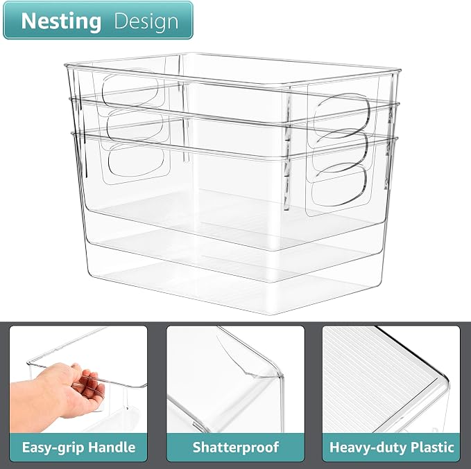 Sorbus Fridge Organizers and Storage, Clear Plastic Bins (Large, 2 Pack)