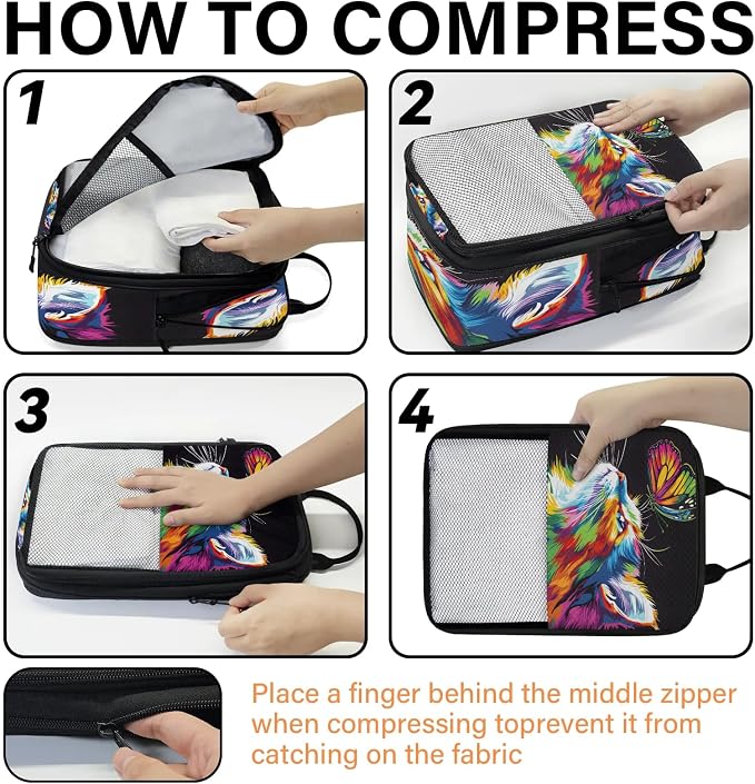 Cat 6 Set Compression Packing Cubes Butterfly Expandable Packing Organizer for Travel Accessories Luggage Suitcase Bag