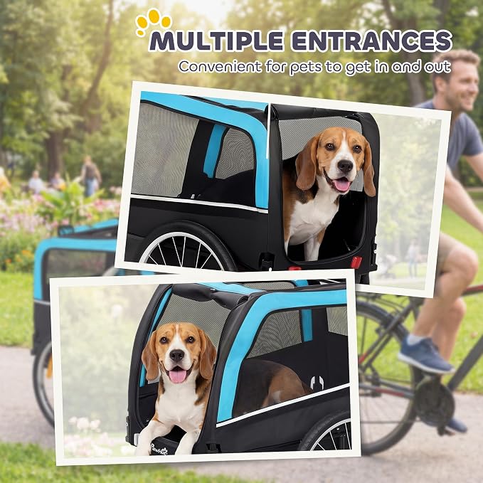 PawHut Dog Bike Trailer 20" Air Tires for Small Medium Breeds 44 lbs | Pet Cart Bicycle Carrier, Quick-Release Wheels, Reflectors, Flag, Dog Cart for Bicycle