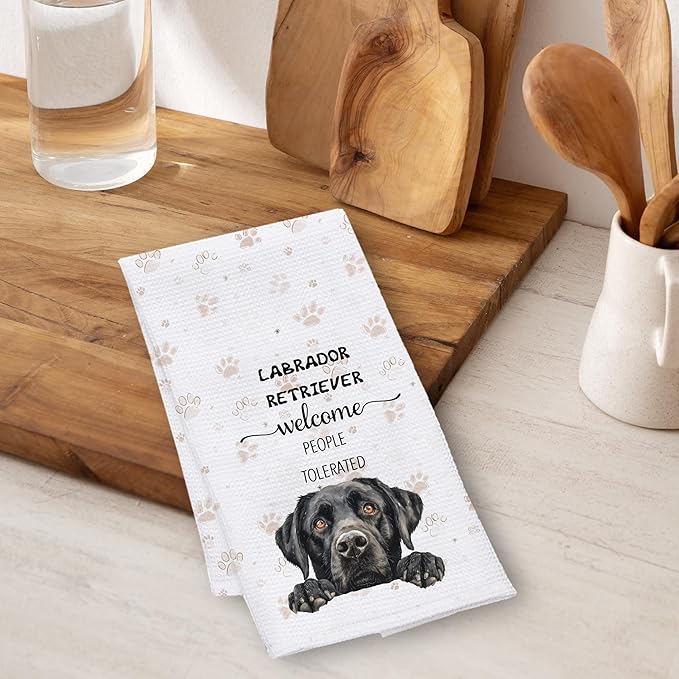 Funny Black Labrador Retriever Kitchen Towels 16x24 Inch, Gifts for Labrador Dog Lovers Decorative Hand Towels for Bathroom, Cute Dog Dish Tea Towel Drying Cloth