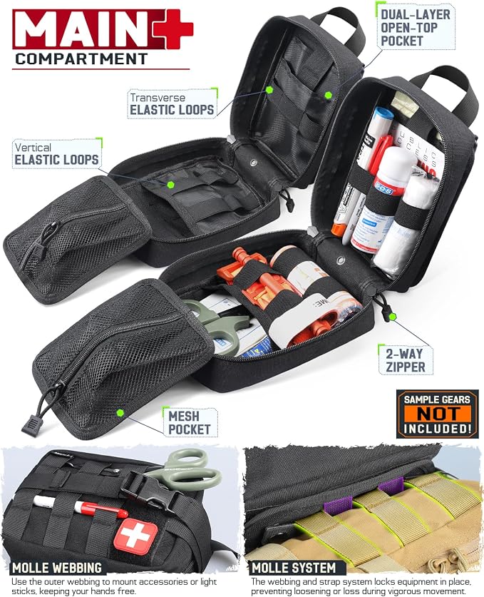 LIVANS 1000D First Aid Bag Empty, Medical Ifak Pouch for Emergency & EMT | Molle Compatible, Rip-Away & Quick-Release Design, Versatile for Tactical, Camping, Hiking and Travel
