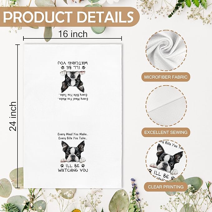 Funny Boston Terrier Dog Kitchen Towels Accessories Decor, Boston Terrier Dog Gifts for Women Men Kids Girls, Every Meal You Make Every Bite You Take Dish Hand Tea Towels for Kitchen, 16x24In