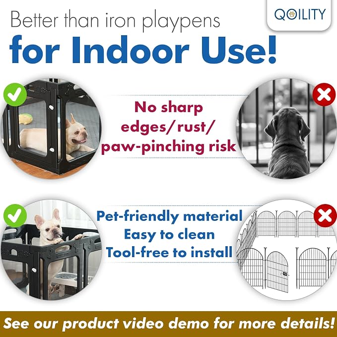 Clear Acrylic Indoor Dog Playpen, 24" H, 14 Panels, Black | Open View, Modern Home Fit, No Climbing Bars, Tool-Free Setup, For Puppies & Small Dogs