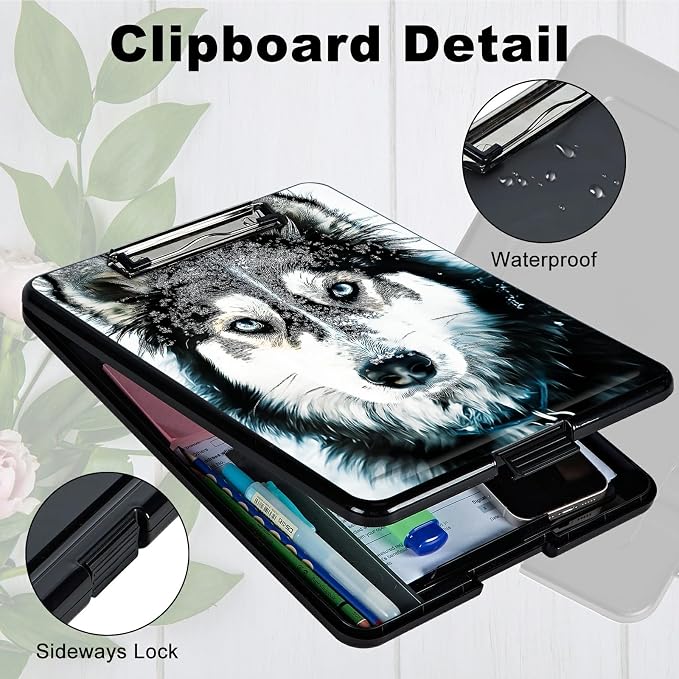 Heavy Duty Storage Clipboard, Slim Nursing Clipboard with Internal Pen Case, Portable File Organizer Case for A4 Letter Size Paper Office Medical Professionals, Huskies in Snow