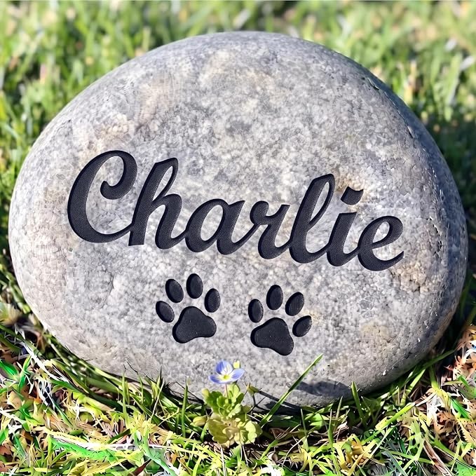 Personalized Pet Memorial Stones - Custom Deep Engraved Dog & Cat Headstone Grave Marker | Natural Stone Pet Marker with Name, Date & Quotes (Name & Icon)