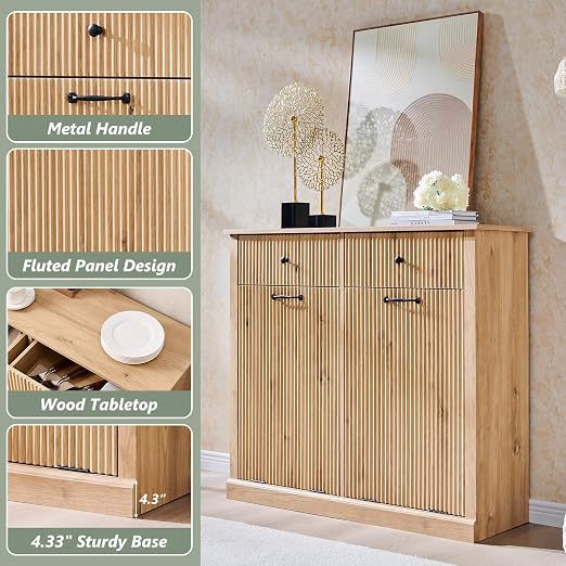 IFGET Double Tilt-Out Trash Cabinet, Laundry Hamper Cabinet, Natural Oak
