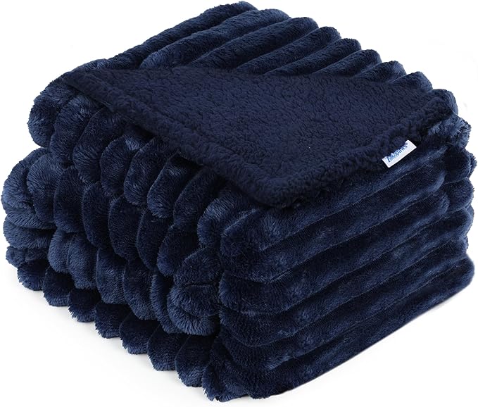Waterproof Pet Blanket for Large Dogs & Cats - Reversible Calming Plush, Washable Furniture Cover for Couch, Bed, Car Seat, Blocks Leaks, Stains & Pet Fur (Navy, 60"x80")