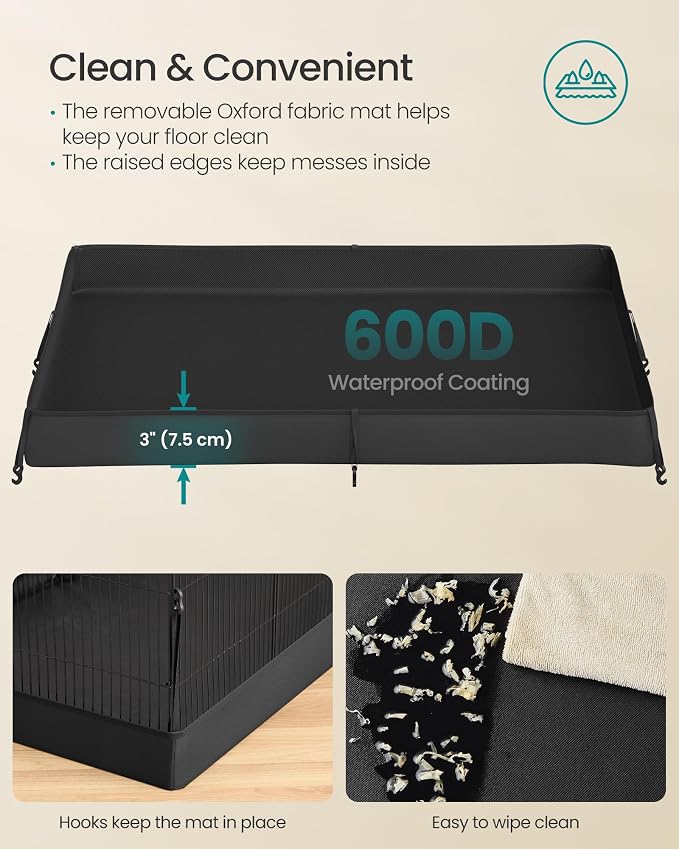 SONGMICS Pet Playpen, 2-Tier Steel Pen with Roof | Indoor Dog Fence, 47.2 x 23.6 x 23.6 Inches, Waterproof Mat, 2 Doors, Ink Black, Damion Collection, ULPI015B101