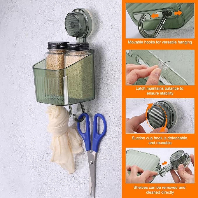uxcell 1Pcs Suction Cup Shower Caddy with Hooks, 3.7 Inch Suction Cup Shower Organizer Shelf Wall Mount Dispenser Rack Storage Shelf for Bathroom Kitchen, Clear