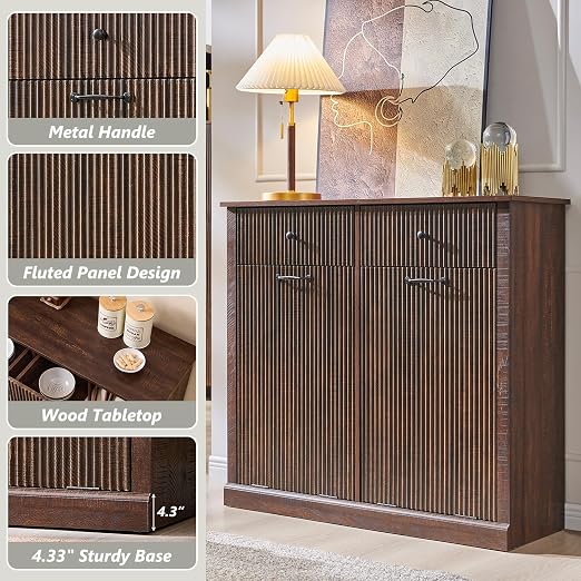 IFGET Double Tilt-Out Trash Cabinet, Fluted Laundry Hamper Cabinet, Brown
