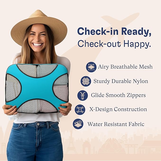 Shacke 8 Set Packing Cubes for Travel, Shoe & Toiletry Bags (Aqua Teal) | Complete Suitcase Organizer Bags Set: 4 Luggage Packing Cubes + Laundry, Shoe, Toiletry & Accessories Bags for Any Trip