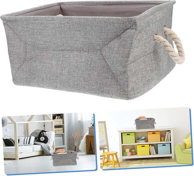 POPETPOP Portable Canvas Storage Basket Handle Versatile Organizer Bin for Toys Sundries and Pet Supplies Random Interior Colors