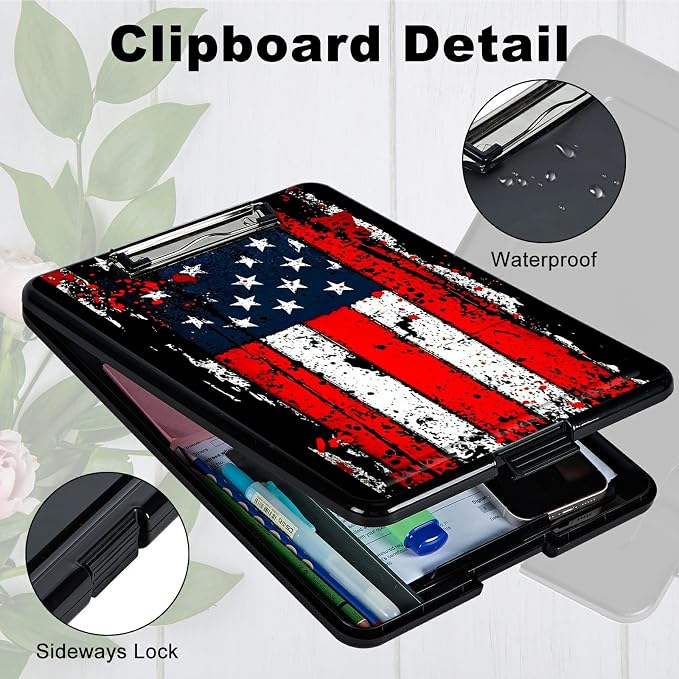 Heavy Duty Storage Clipboard, Slim Nursing Clipboard with Internal Pen Case, Portable File Organizer Case for A4 Letter Size Paper Office Medical Professionals, Vintage Black Flag