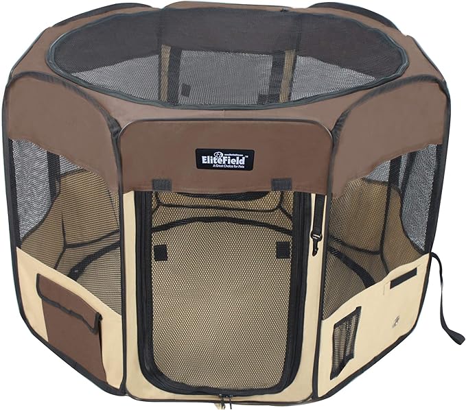 EliteField 2-Door Soft Pet Playpen for Dogs and Cats (2-Year Warranty) | 600D Fabric, Washable Floor Mat & Top Cover, Indoor/Outdoor, Carrying Bag, Ground Stakes, Zipper Locks