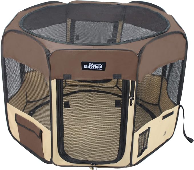 EliteField 2-Door Soft Pet Playpen for Dogs and Cats (2-Year Warranty) | 600D Fabric, Washable Floor Mat & Top Cover, Indoor/Outdoor, Carrying Bag, Ground Stakes, Zipper Locks