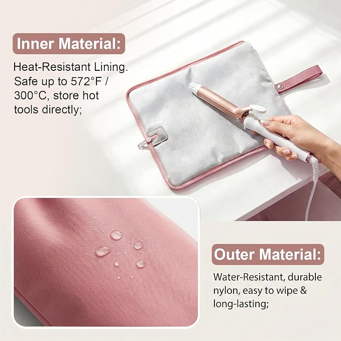 2PCS 2-IN-1 Holder & Mat for Hot Tools, Curling Iron Travel Bag Heat Resistant Flat Iron Storage Hair Tool Organizer - Ideal for Home, Travel, Gift