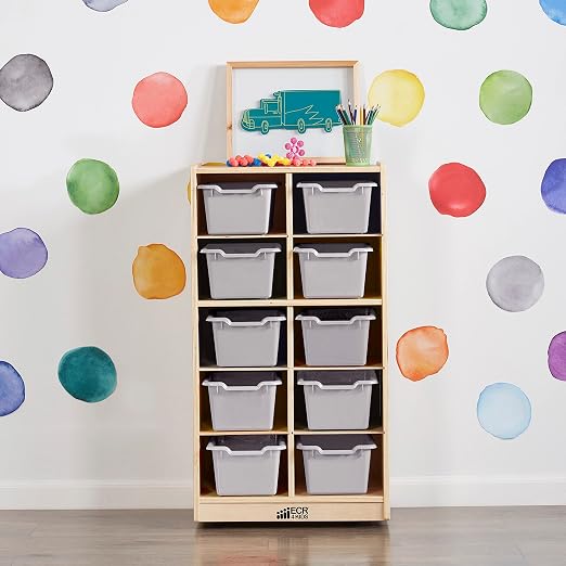 ECR4Kids Scoop Front Storage Bins, Multipurpose Organization, Light Grey, 10-Piece | Durable plastic, GREENGUARD Gold Certified, 1.2 gallon capacity, lightweight & nestable, built-in handle, classroom/home use