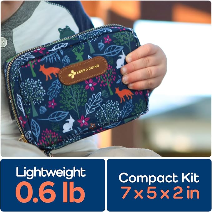 KeepGoing Travel First Aid Kit for Kids, 130 Pc. TSA-Approved Travel Size | Toddler First Aid Kit, Mini First Aid Kit for Car, Home, Purse, Diaper Bag & Backpack, Latex-Free Bandages