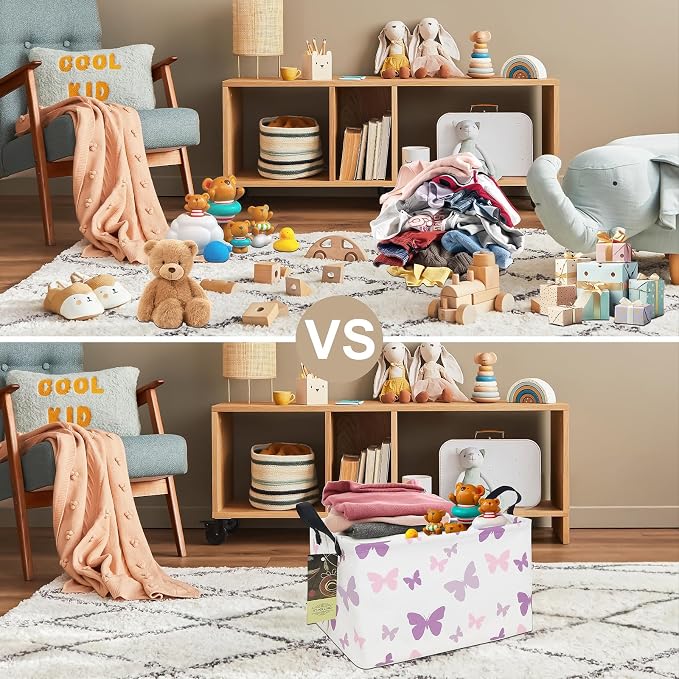 Rectangle Foldable Storage Basket Handles For Home, Butterfly | Waterproof reinforced handles, perfect for shelf use, organizes clothes, daily items and pet supplies