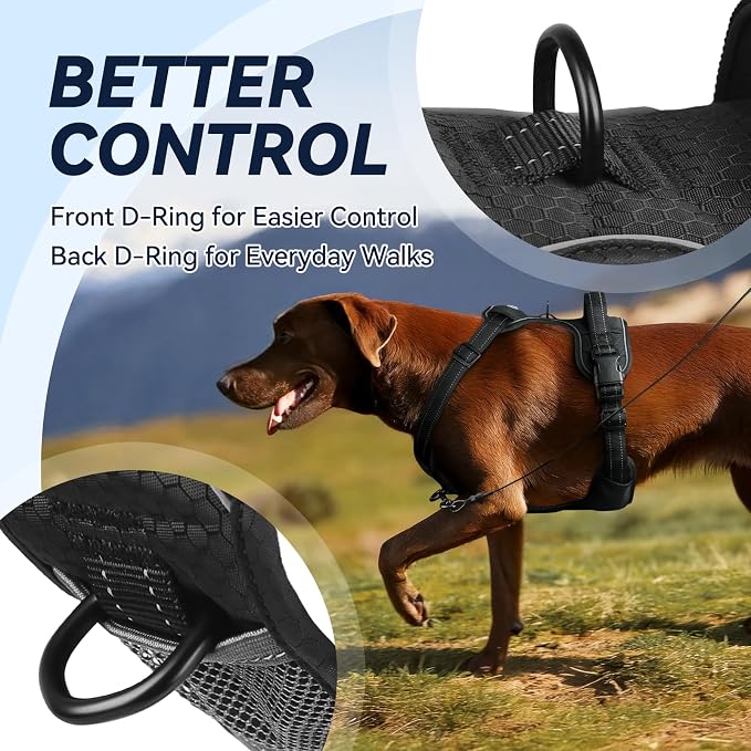 VIVAGLORY No Pull Dog Harness Vest Harness, S, Black - Patterned | with Handle Front and Back Clip for Training & Pulling, No Pull & Escape Proof Padded Adjustable for Pet Puppy
