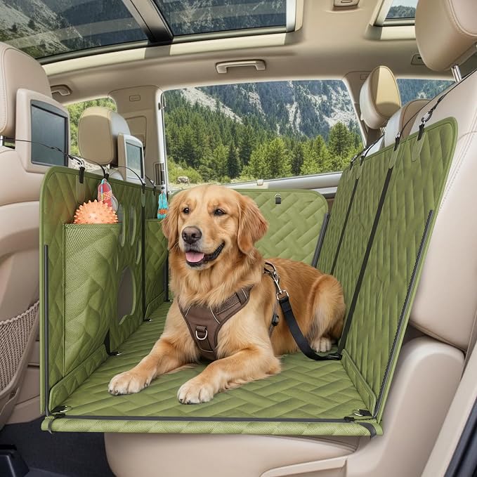 Dog Car Seat Cover for Back Seat - Dog Hammock Car with Safety Backseat Extender Belt Strap, Washable Mat - Hard Bottom Pet Backseat Cover 280lbs Max Load, Protector Carseat Bed for Truck SUV